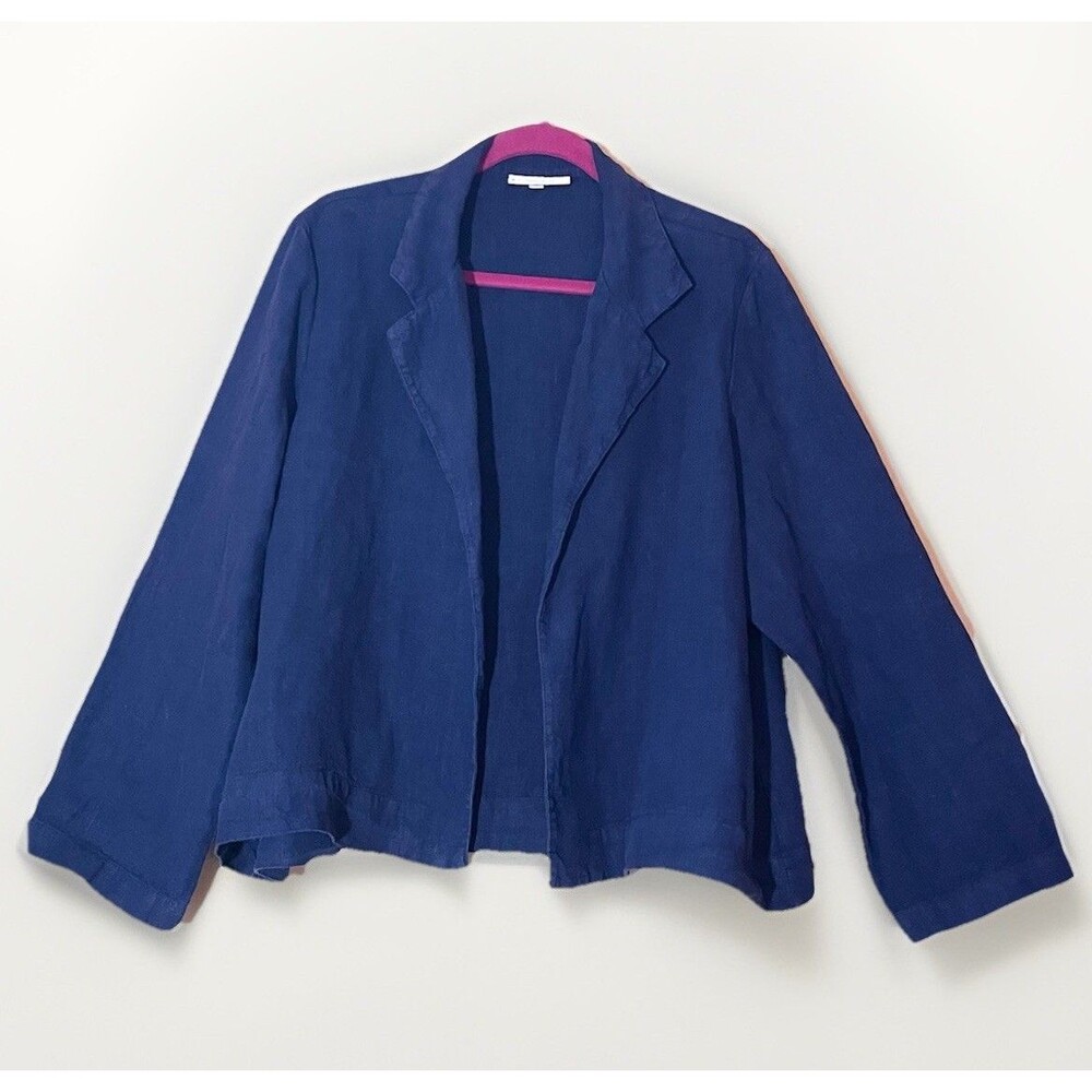 Bryn Walker Jacket XL Linen Blue Open Front Lagenlook USA Minimal Capsule Artsy